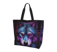 Qwvbn Borsa per la spesa a spalla singola da donna con stampa di lupi viola e blu, spaziosa ed elegante, perfetta per i pendolari quotidiani e lo shopping.