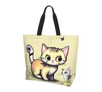 Qwvbn Borsa per la spesa a spalla singola da donna con stampa gatto e farfalla, design elegante e spazioso, perfetta per i pendolari quotidiani e lo shopping.