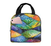 QWVBN Borsa portapranzo in alluminio ispessito con motivo squame di pesce arcobaleno con manico, mantiene il calore e la freschezza, ideale per pendolari e picnic.