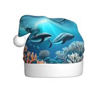 Qwvbn Cappello di Babbo Natale in peluche per adulti, con stampe di balene sotto il mare, morbido e confortevole, per Natale, Capodanno, bomboniere per uomini e donne