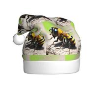 Qwvbn Cappello di Babbo Natale in peluche per adulti, con stampe di piccole api, morbido e confortevole, per Natale, Capodanno, bomboniere per uomini e donne