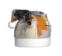 Qwvbn Cappello di Babbo Natale in peluche per adulti, grigio e giallo, stampe artistiche astratte, morbido e confortevole, per Natale, Capodanno, bomboniere per uomini e donne