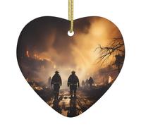 QWVBN Ciondolo a forma di cuore in ceramica con stampa di pompieri che combattono gli incendi, ornamento da appendere, adatto per regali per amici e familiari