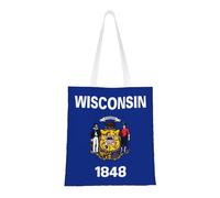Qwvbn Le borse in tela con bandiera dello stato del Wisconsin sono riutilizzabili e adatte per lo shopping, andare a scuola, andare al lavoro, ecc.