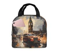 QWVBN London Color Taxi - Borsa per il pranzo in alluminio ispessito con manico, mantiene il calore e la freschezza, ideale per pendolari e picnic.