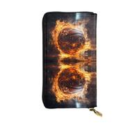 Qwvbn Portafoglio lungo in pelle con stampa di basket sul fuoco e fiamma d'acqua spruzzata per riporre assegni di contanti e telefoni cellulari, adatto sia per uomini che per donne.