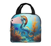 QWVBN Seabed Coral Seahorse - Borsa per il pranzo in alluminio ispessito con manico, mantiene il calore e la freschezza, ideale per pendolari e picnic.