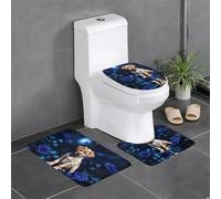 Qwvbn Set di 3 tappetini antiscivolo da 61 x 40,6 cm, con stampa di rose blu, assorbenti e resistenti per l'uso in bagni e servizi igienici.