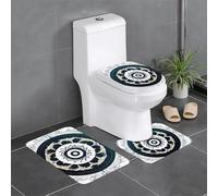 Qwvbn Set di 3 tappetini antiscivolo da 61 x 40,6 cm, con stampa totem rotondi bianchi e neri, assorbenti e resistenti per l'uso in bagni e servizi igienici.