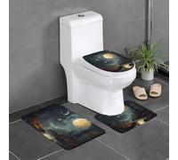 Qwvbn Set di 3 tappetini antiscivolo da 61 x 40,6 cm, motivo luna, stelle e pianeti, assorbenti e resistenti per l'uso in bagni e servizi igienici.