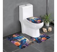 Qwvbn Set di 3 tappetini antiscivolo da 61 x 40,6 cm, motivo uccellino blu con stampe floreali, assorbenti e resistenti per l'uso in bagni e servizi igienici.