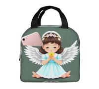 QWVBN Simpatica borsa per il pranzo con piccolo angelo in alluminio ispessito con manico, trattiene il calore e la freschezza, ideale per pendolari e picnic.