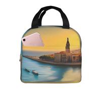 QWVBN Sunset in Barcelona - Borsa per il pranzo in alluminio ispessito con manico, mantiene il calore e la freschezza, ideale per pendolari e picnic.