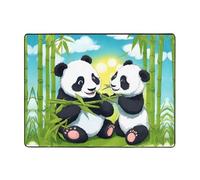Qwvbn Tappetino antiscivolo con due panda felici, 160 x 122 cm, morbido e antiscivolo, adatto per soggiorni, hotel e uffici.