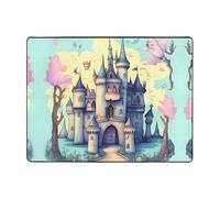 Qwvbn Tappetino antiscivolo con stampa del castello delle fiabe, 160 x 122 cm, decorazione per la casa, morbido e antiscivolo, adatto per soggiorni, hotel e uffici.
