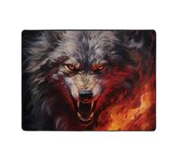 Qwvbn Tappetino antiscivolo con stampa di lupi nella fiamma, 160 x 122 cm, morbido e antiscivolo, adatto per soggiorni, hotel e uffici.