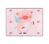 Qwvbn Tappetino antiscivolo con stampa di maiale volante in stile cartone animato, 160 x 122 cm, decorazione per la casa, morbido e antiscivolo, adatto per salotti, hotel e uffici.