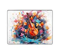 Qwvbn Tappetino antiscivolo con stampe di chitarra con note colorate, 160 x 122 cm, decorazione per la casa, morbido e antiscivolo, adatto per salotti, hotel e uffici.