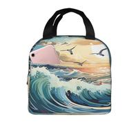 QWVBN Wave Sailboat Seagull Borsa per il pranzo in alluminio ispessito con manico, mantiene il calore e la freschezza, ideale per pendolari e picnic.