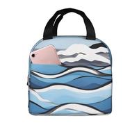 QWVBN Waves Lapping at The Rocks, borsa per il pranzo in alluminio ispessito con manico, trattiene il calore e la freschezza, ideale per pendolari e picnic.