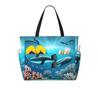 QWVBN Whales under the sea Borsa da viaggio da spiaggia, leggera e riutilizzabile, adatta per viaggi in famiglia, palestra e avventure all'aria aperta.