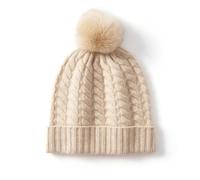 QWWQYDY Capello Uomo Cappello in Puro Cashmere di Capra for Berretto Invernale da Donna con Pompon, Berretti Lavorati a Maglia, Mantiene Il Caldo(Beige)