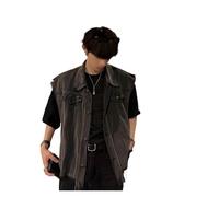 QWWQYDY Gilet Jeans Donna Denim Vest Trendy Loose Fitting Cargo Jacket Summer Simple Sleeveless Streetwear(L)
