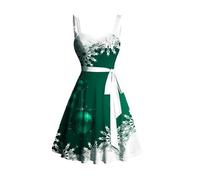 QXDZSW - Abito natalizio da donna, con scollo a cuore, fiocco di neve e campana, stampa a contrasto, busto increspato, cintura per festival, Verde scuro., L