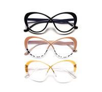 QXEYEGLAS Confezione Da 3 Oversize Moda Occhiali Da Lettura 1.5 Donna, Grande Ultraleggero Specchio Da Lettura, Occhiali Che Bloccano La Luce Blu