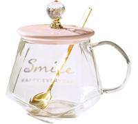 QXHSSM Bicchieri for Acqua con Coperchio da 13,5 Once, Tazza da tè di Grande capacità, Tazza da caffè e Latte, Set di Tazze in Vetro Senza Piombo, Bicchieri da Bere(Pink)