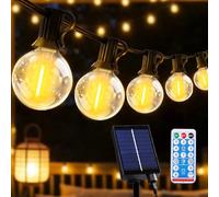 Qxmcov Catena Luminosa Esterno Solare, 10M Luci Solari Esterno Giardino con 15+1 G40 LED Plastica Lampadine, Bianco Caldo Impermeabile Catena Luci Solari con Telecomando per Festival, Feste, Giardini