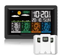 Qxmcov Stazione Meteo Meterologica Digitale con 3 Sensore Esterno Wireless, Stazione Meteorologica con Schermo Colori Sveglia Tempo Data Temperatura umidità Previsioni di Tempo