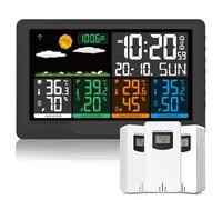 Qxmcov Stazione Meteo Meterologica Digitale con 3 Sensore Esterno Wireless, Stazione Meteorologica con Schermo Colori Sveglia Tempo Data Temperatura umidità Previsioni di Tempo