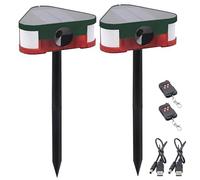QXMH Allarme sensore di movimento solare per esterni: allarme rilevatore di movimento a ultrasuoni a 360 ° con telecomando, altoparlanti super potenti 3x129dB, 4 modalità e carica USB (2 pezzo)
