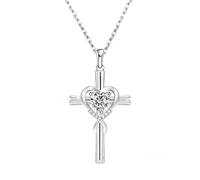 Qxmiguel Collana con croce da donna, cuore dell'oceano intarsiato con ciondolo in zircone, versatile catena Compatible with clavicola, regalo adatto Compatible with le donne(Siliver)