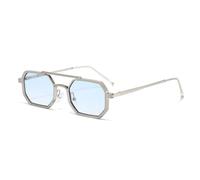 Qxmiguel Occhiali da sole for il ritorno a scuola, montatura in metallo stretta, occhiali da sole rettangolari poligonali, da donna e da uomo, stile retrò anni '80 e '90.(Silver)