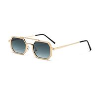 Qxmiguel Occhiali da sole for il ritorno a scuola, montatura in metallo stretta, occhiali da sole rettangolari poligonali, da donna e da uomo, stile retrò anni '80 e '90.(Gold)