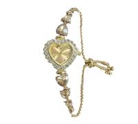 Qxmiguel Orologi alla Moda 2 Orologi da Donna con Bracciale a Forma di Cuore e Diamanti, Orologi da Polso analogici al Quarzo, Un Regalo alla Moda for Le Donne Ritorno a Scuola(Gold)
