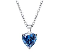 Qxmiguel Women's Necklace Heart-shaped Pendant Necklace Heart Inlaid Zircon Clavicle Chain Is a Suitable Female Jewelry Gifts(Blue diamond)