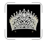 QXMYOO Diadema da donna extra large con cristalli austriaci trasparenti, tiara argentata, corona di regina, grande corona con strass per compleanno