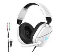 QXQ Cuffie Gaming Cablate per PS5/PS4/PC/Switch, 3,5mm Cuffie Over-Ear con Noise-Canceling-Mic, RGB Light, Deep Bass Stereo Surround Sound, Padiglioni Soft Memory Foam, All-Day Comfort, Bianco scuro