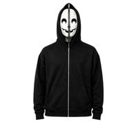 QXQLSH - Giacca da uomo con cappuccio e cerniera, per Halloween, maschera integrale, A1-nero., L