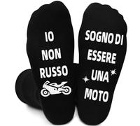 QXRXN Idee Regalo Uomo Compleanno Utile Moto, Calzini Uomo Divertenti Cotone IO NON RUSSO SOGNO D'ESSERE UNA MOTO Regali per la Festa del Papa Natale, Calze Uomo Fantasia Regalo per Motociclista Uomo