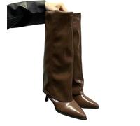 QXWD Chunk Pelle Alto Ginocchio Alto Puntatore Toe Scarpe Donna Trend Chelsea Boots Décolleté Mujer Snow Gladiator, Marrone Tacco Fine, 35 1/3 EU