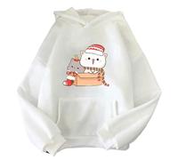 QXWD Felpa con cappuccio da donna con gatto Mochi Peach Streetwear Natale stampato Kawaii felpe autunnali oversize per coppie Hoddies, bianco, XXL