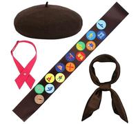 QXYOGO Il Set di Costumi da Scout di Halloween da 4 Pezzi Include Sciarpa con Fascia Berretto Verde nerastro e Papillon for Le Donne(Brown)