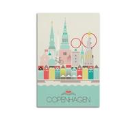 QXYUIN Poster artistico da parete su tela, stile vintage, motivo: Copenaghen, Danimarca, con skyline.jpg, decorazione artistica da parete per stanza, 60 x 90 cm, senza cornice