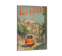 QXYUIN Poster con paesaggi, stampa artistica da parete su tela, motivo: Portogallo, Lisbona, tram e colline.jpg, decorazione artistica da parete per stanza, 40 x 60 cm, con cornice
