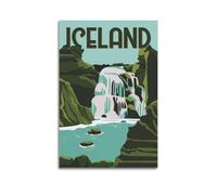 QXYUIN Poster con paesaggio Islanda, cascata a più livelli nella valle verde.jpg, poster artistico da parete su tela per stanza, 20 x 30 cm, senza cornice