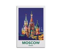 QXYUIN Poster vintage con vista notturna della cattedrale di Mosca, Russia, poster artistico da parete su tela per stanza, 20 x 30 cm, senza cornice